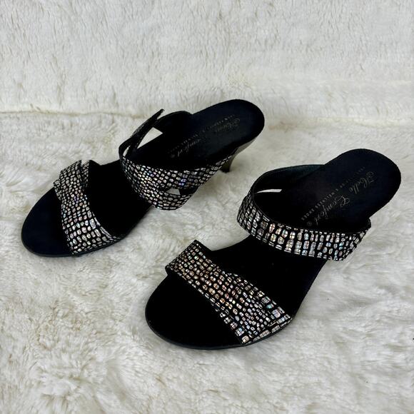 Helle Comfort Black/Silver Slip On Sandals Low Heels Women’s Size 8.5 - Picture 2 of 8